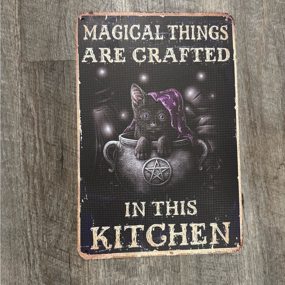 Witchy Kitchen Sign Cats Goth Spooky Quirky Wall Art Metal